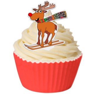 Rudolph en ski en papier de riz comestible Rudolph en ski en papier de riz comestible