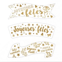 Plaquettes or Joyeuses Fêtes en papier de riz comestible