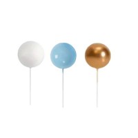 Trio Ballon sur tige Blanc Bleu Or