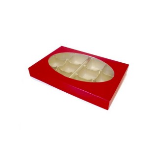Boite pour chocolat fenêtre ovale Rouge 12 morceaux