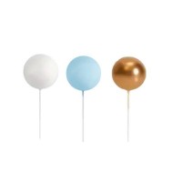 Trio Ballon sur tige Blanc Bleu Or - 0.75 po