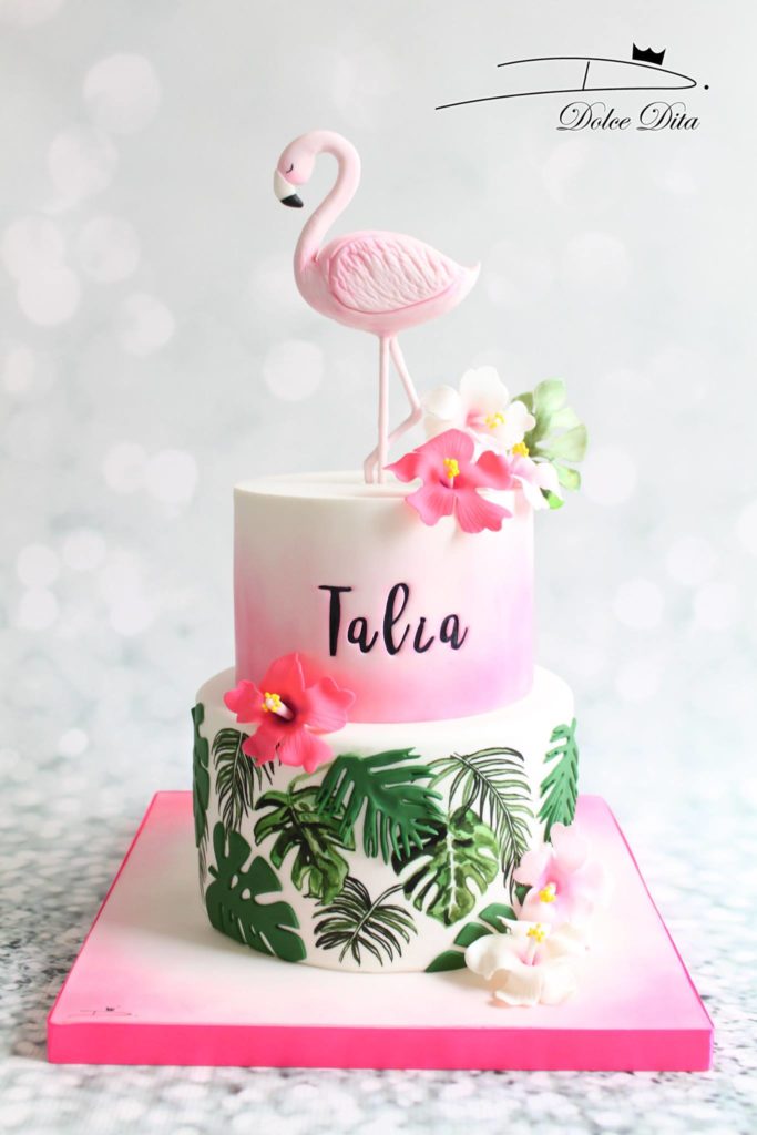 Gâteau tropical avec flamant rose par Dolce Dita